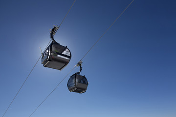 two cable cars on the blue sky