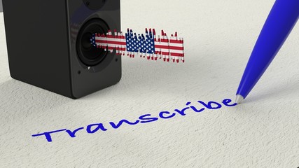 Loudspeaker standing on paper with a american flag