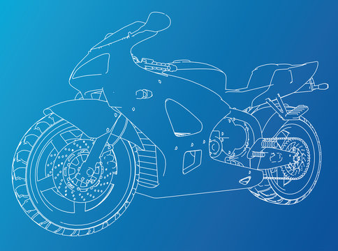 Sports bike technical wire-frame. EPS10 format. Vector created of 3d.