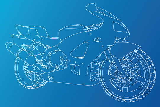 Blueprint sport bike. EPS10 format. Vector created of 3d.