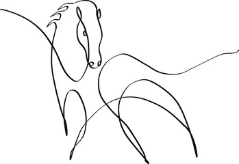 Dessin minimaliste one line noir d'un cheval 
