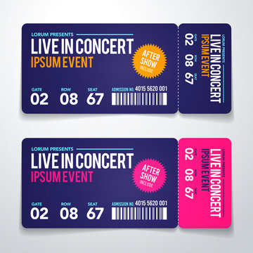 Vector Illustration concert ticket template. Concert, party or festival ticket design template