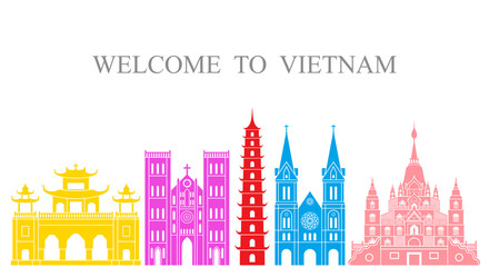 Vietnam set.  Isolated Vietnam architecture on white background