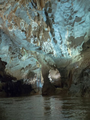 Picture of a beautiful cave with stalactites and stalagmites and an underground river in Phong Nha Cave in Phong Nha-Ke Bang National Park, QUANG BINH, VIETNAM