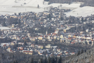cityscape frohnleiten on river mur in winter, styria, austria