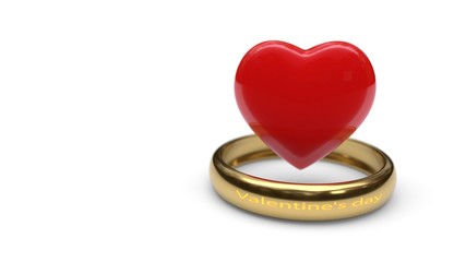 The white floors and the top ring concept of valentine heart, 3d rendering