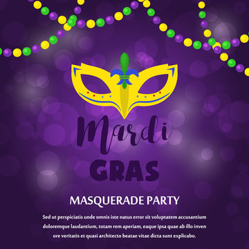 Mardi Gras carnival party vector background masquerade celebration festival poster design holiday purple brochure