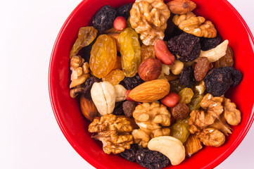 different mixed nuts and raisins