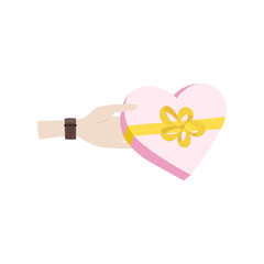 Vector valentine day greeting card in flat style - male hands holding a gift wrapping bow in flat style