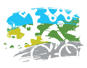 Cyclist and bicycle parts
Colorful grunge stylized illustration with cyclist and bicycle parts. Vector available. 