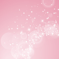 Fototapeta na wymiar Falling hearts valentine background. Radiant right bottom corner on pink background. Falling hearts valentines day delicate design. Vector illustration.