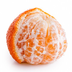 A half peeled mandarin isolated on white.