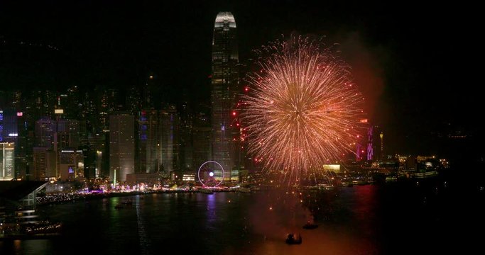 Fireworks & One International Finance Centre; Hong Kong Fireworks; Hong Kong, China