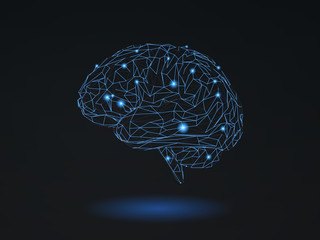 Glowing line with brain illustration on dark BG