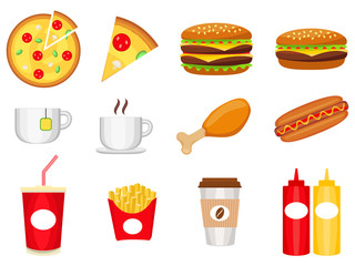 Junk food colorful logo collection isolated on white background poster.