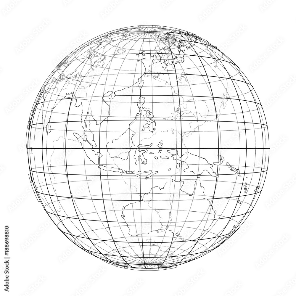 Poster globe contour. vector rendering of 3d