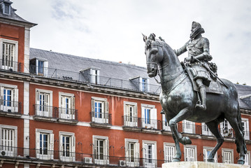 Madrid Plaza Mayor with statue of king Philips III 