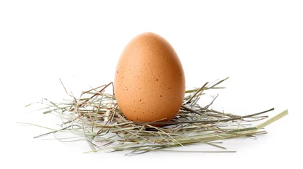 Zelfklevend Fotobehang Chicken egg on white background © Africa Studio