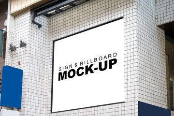 Obraz premium Mock up advertising banners on the ceramic wall of building