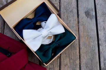 Luxury silk white, blue and green bow-tie