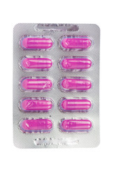 Capsule in blister pack on white