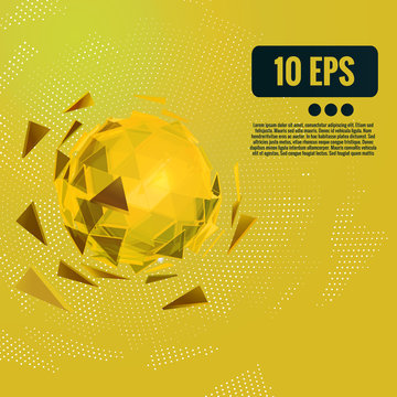 Polygonal Abstract Sphere Flying On Yellow Space BG