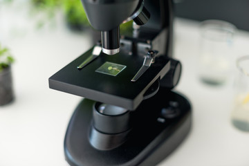 Microscope in laboratory
