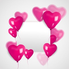 3D heart balloon and white space board for valentine’s day. Vector illustrator