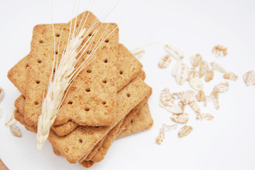 Dietary, Healthy and Low Caloric Grain Crackers on a white background