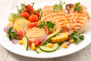 fried chicken slices and vegetable