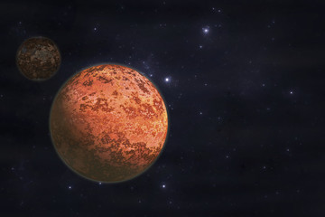 Unknown alien planet in deep space, scifi 3D illustration