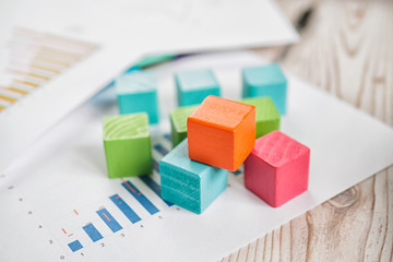 building blocks with bar chart graph