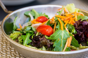 Delicious fresh salad and olive oil