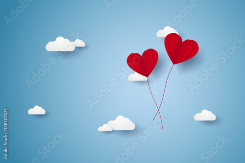 Valentines Day Illustration Of Love Red Heart Balloons Flying On Sky Paper Art Style Wall Mural Supakrit Valentines Day Illustration Of Love Red Heart Balloons Flying On Sky Paper Art Style Wall Mural Supakrit