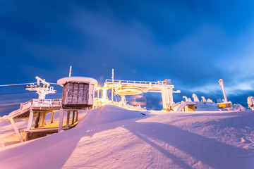 Heavy snow landsscape from Vuokatti ski resort. Sotkamo, Finland.