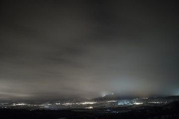 snowy mountain at night