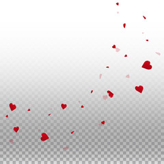 3d hearts valentine background. Big radiant left top corner on transparent grid light background. 3d hearts valentines day comely design. Vector illustration.