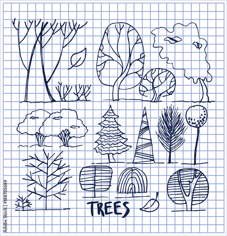 Poster set of various trees patterns vector illustration