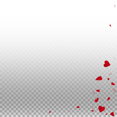 3d hearts valentine background. Abstract right bottom corner on transparent grid light background. 3d hearts valentines day beauteous design. Vector illustration.