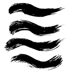 Grunge ink brush strokes set. Freehand black brushes. Handdrawn dry brush black smears. Modern vector illustration.