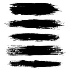 Grunge ink brush strokes set. Freehand black brushes. Handdrawn dry brush black smears. Modern vector illustration.