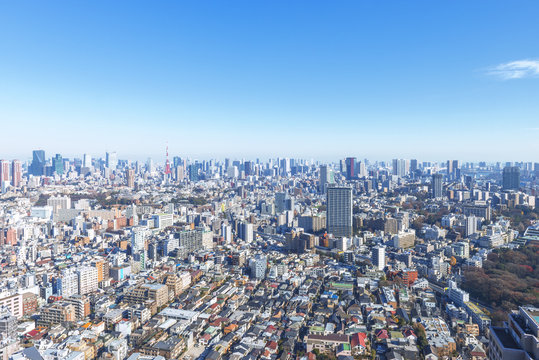 恵比寿から見た港区方面の街並みと東京タワー