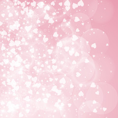 Falling hearts valentine background. Left gradient on pink background. Falling hearts valentines day symmetrical design. Vector illustration.