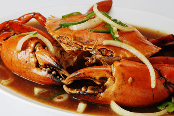 Stir fry crab with onion and oyster sauce