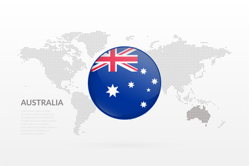 Australia flag glossy icon. Vector World Map infographic symbol. International global sign. Australian template for business, marketing project, web, concept design, presentation. Dotted illustration