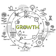 Flat colorful design concept for Growth. Infographic idea of making creative products..Template for website banner, flyer and poster.
