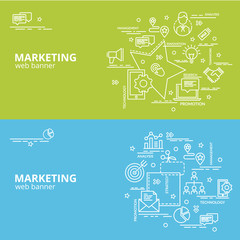 Flat colorful design concept for Marketing. Infographic idea of making creative products..Template for website banner, flyer and poster.