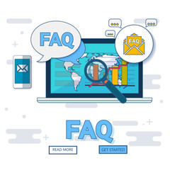 FAQ website banner. Vector illustration concept for frequently asked questions or questions and answers, client or customer support, product and service information.