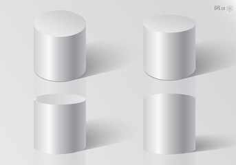 White realistic cylinder, isolated. 3d geometric shapes vector set.