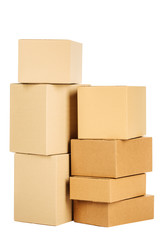 Pile of cardboard boxes on a white background